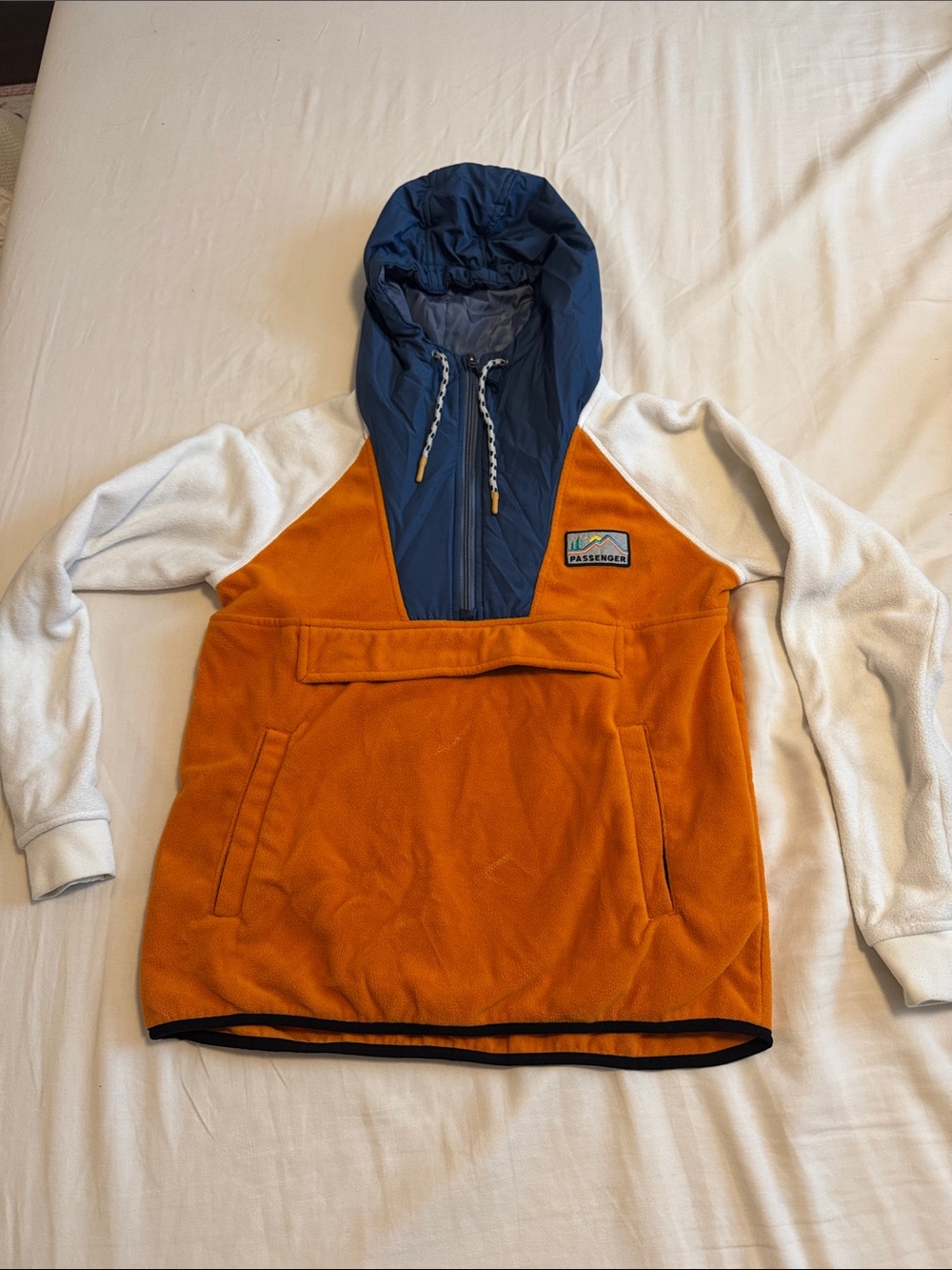 Three-Tone Windbreaker Pullover Jacket in Orange, Navy & White